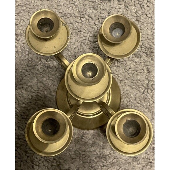 Vintage Aged Brass Candle  - 4 Arms 1 Head Style  Heavy Brass - Picture 2 of 8